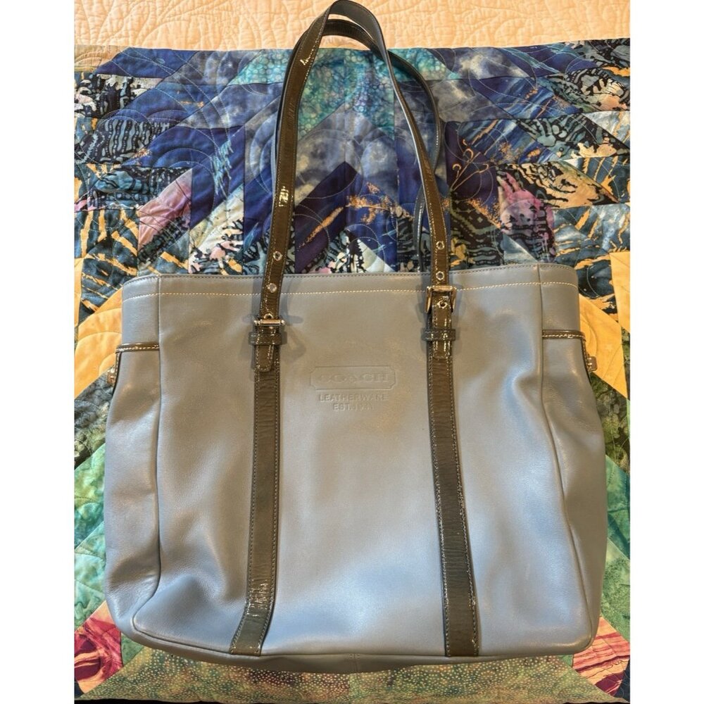 Vtg Coach Large Leather Hobo Shoulder Blue Teal Gallery Tote Bag Purse 2004 EUC - Picture 1 of 16